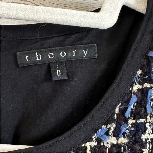 Theory Tweed Wool Blend Sleeveless Mini Sheat Dress with Pockets Sz 0 Black - Picture 9 of 12
